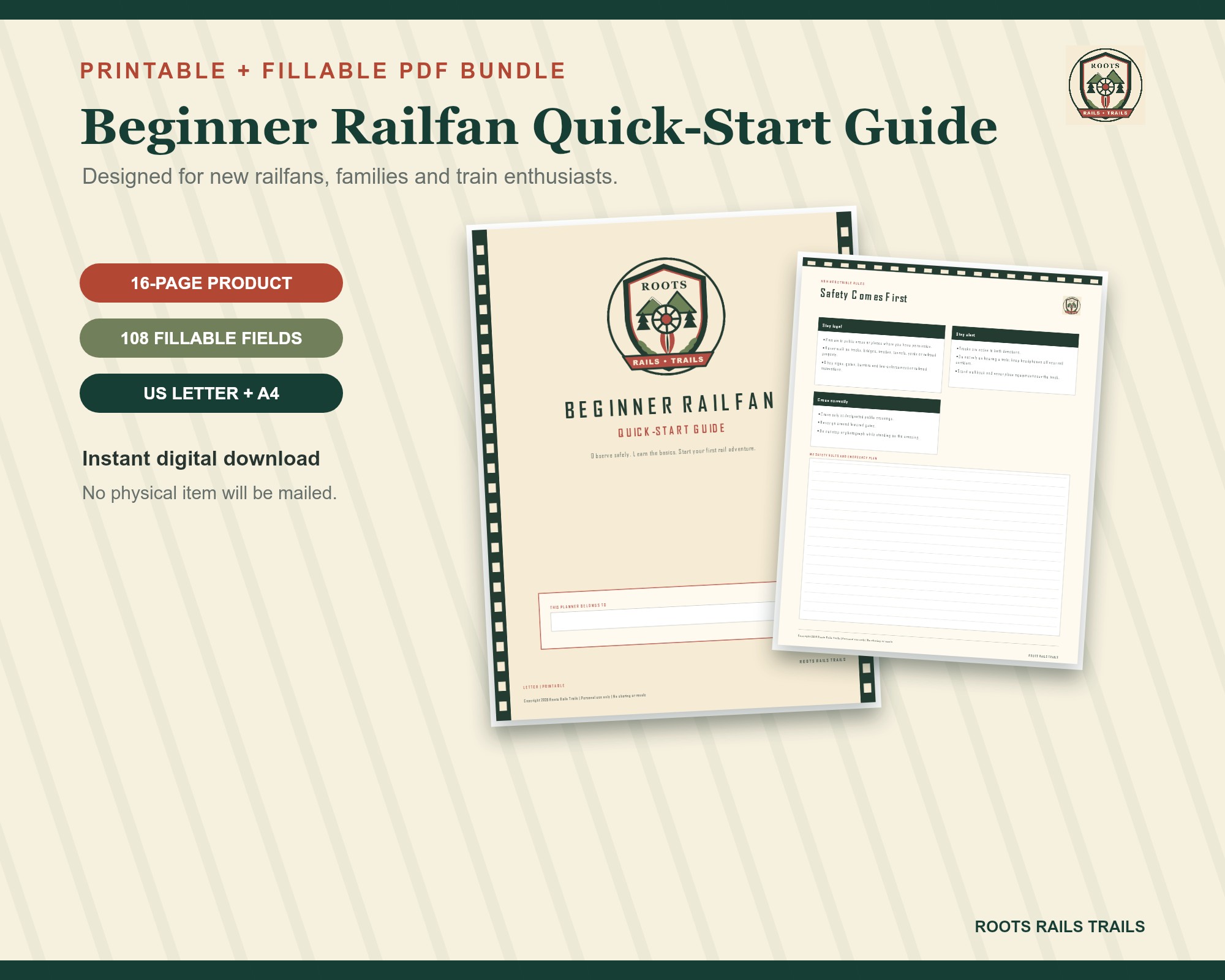 Beginner Railfan Quick-Start Guide printable and fillable digital download