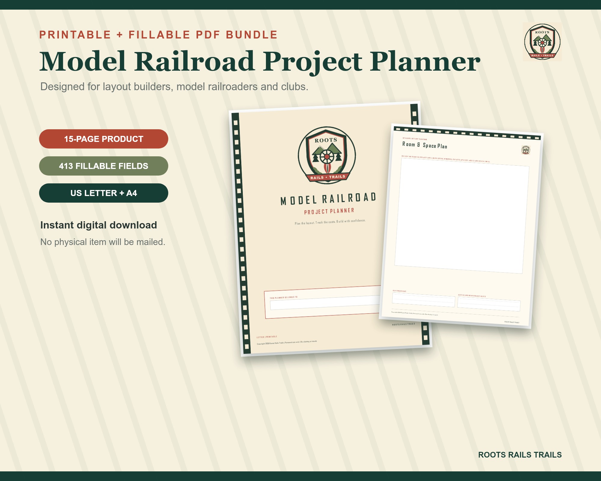 Model Railroad Project Planner printable and fillable digital download