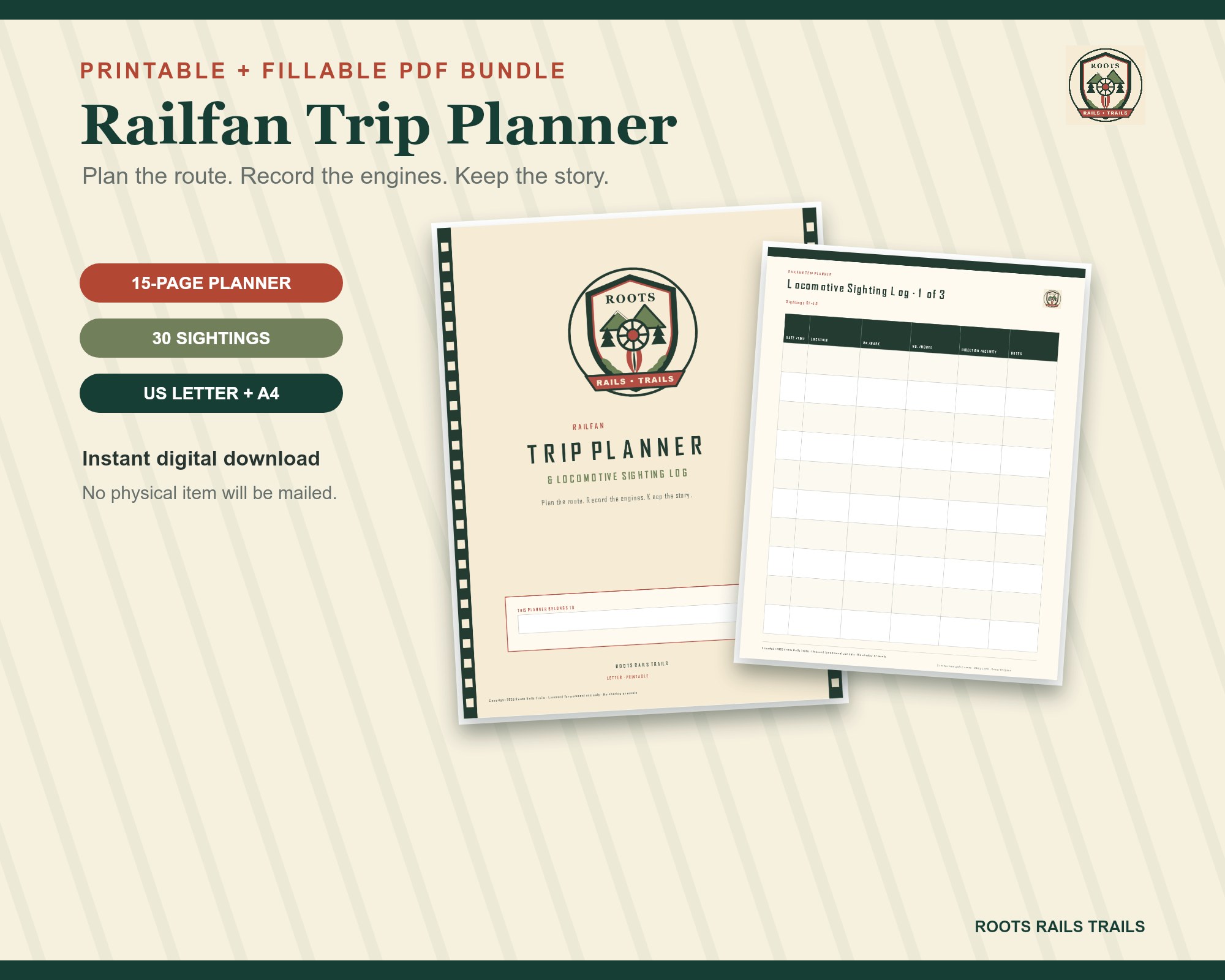 Railfan Trip Planner printable and fillable digital download
